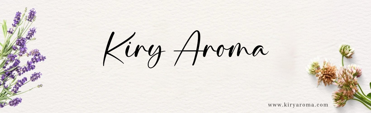 Floral design with 'Kiry Aroma' text on a light background